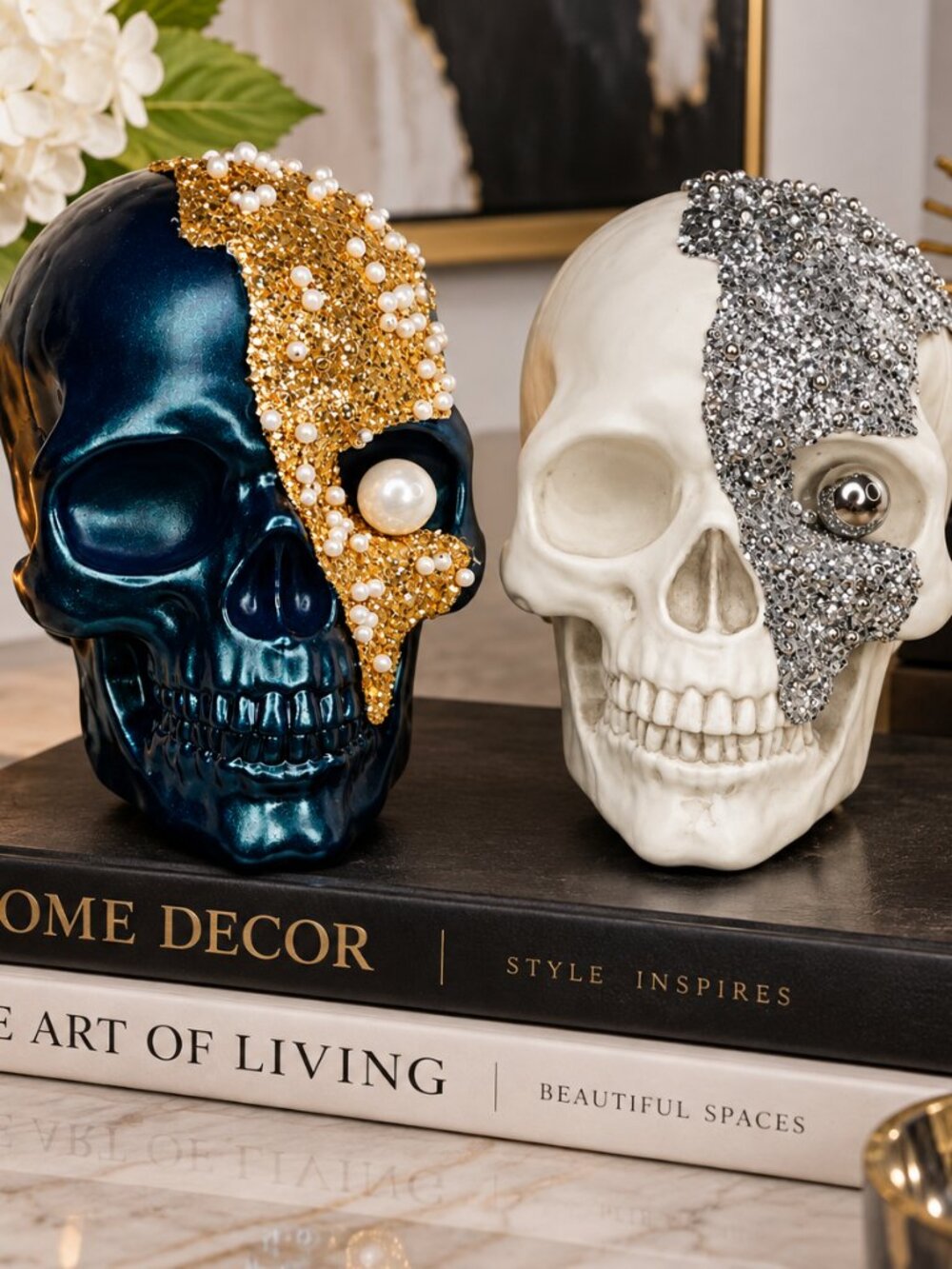 Target Bullseye Halloween Skull Decor 6" Goth Glam Jeweled Set of 2